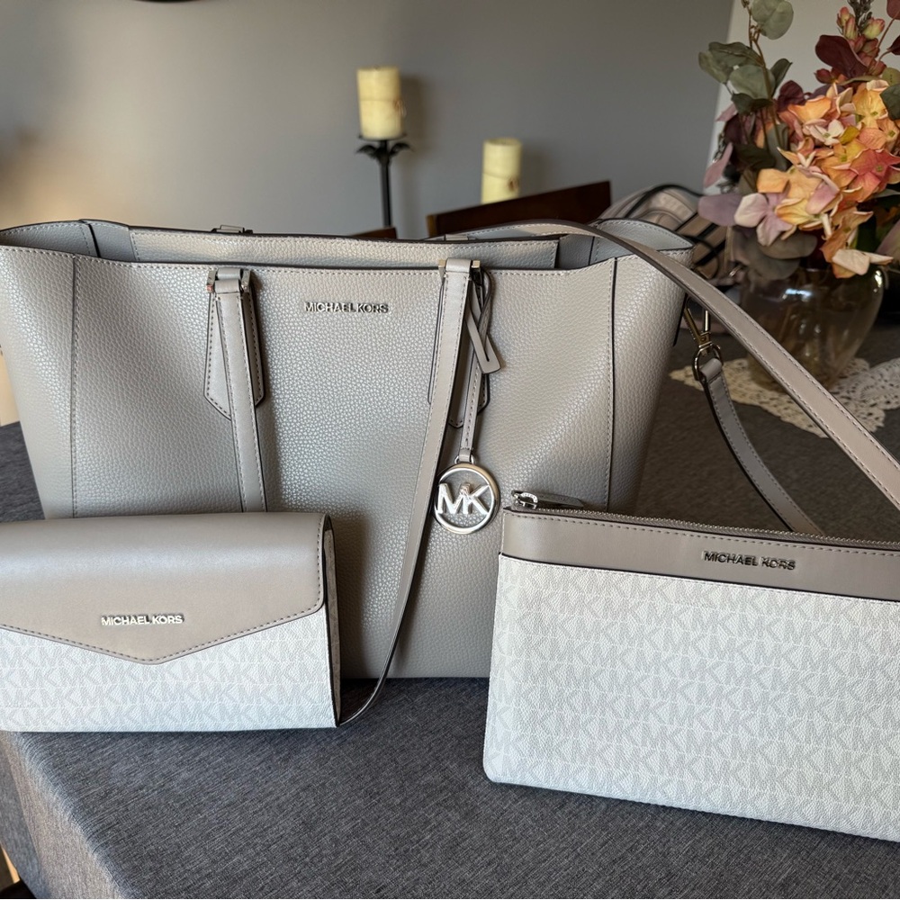 Michael Kors Silver 3 in 1 Leather Tote